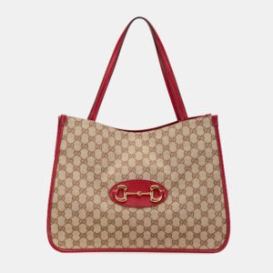 Gucci Brown Red GG Canvas Horsebit 1955 Tote