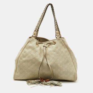 Gucci Cream Guccissima Leather Large Peggy Drawstring Tote