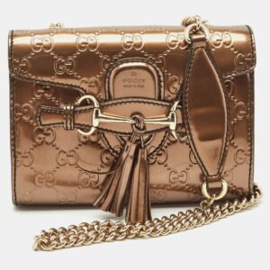luxury-women-gucci-used-handbags-p1149616-001 Gucci Bronze Guccissima Patent Leather Mini Emily Chain Shoulder Bag