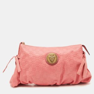 Gucci Pink Guccissima Leather Large Hysteria Clutch