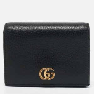 Gucci Black Leather GG Marmont Flap Card Case