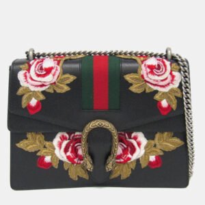 Gucci Black Leather Dionysus Flower Shoulder Bag