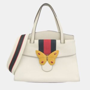 Gucci White Leather Sherry Line Totem Butterfly Shoulder Bag