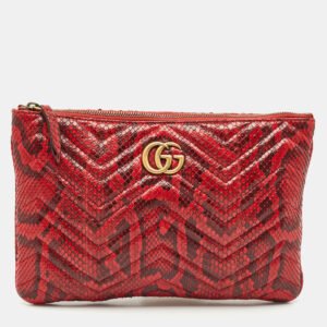 Gucci Red Matelasse Python GG Marmont Zip Pouch