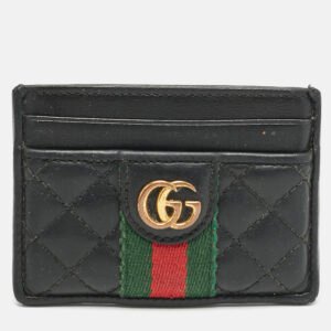 Gucci Black Quilted Leather GG Marmont Card Holder