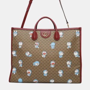 Gucci Brown and Red Mini GG Supreme Canvas and Leather Doraemon Tote Bag