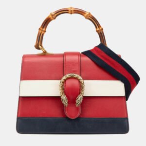 Gucci Navy Blue Red Medium Leather Bamboo Dionysus Web Satchel