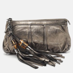 Gucci Metallic Leather Bamboo Tassel Pouch