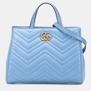 Gucci Blue Leather GG Marmont Matelasse Small Satchel
