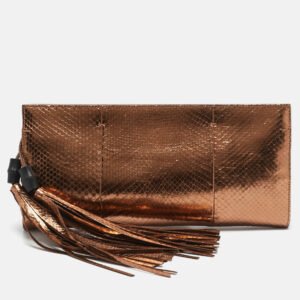 Gucci Bronze Python Nouveau Fringe Clutch