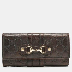 Gucci Dark Brown Guccissima Leather Horsebit Flap Continental Wallet