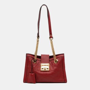 Gucci Red Small Guccissima Padlock Tote