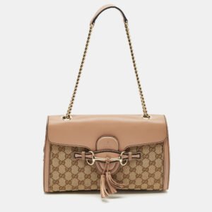 gucci beige gg canvas and leather medium emily chain shoulder bag