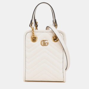 Gucci White Mini GG Marmont Matelasse Leather Satchel