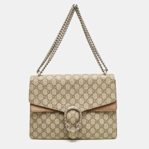 Gucci Beige GG Supreme Canvas and Suede Medium Dionysus Shoulder Bag
