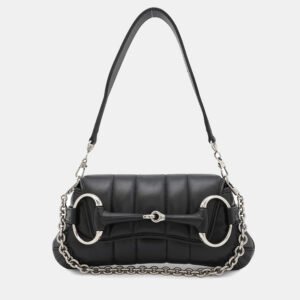 luxury-women-gucci-used-handbags-p1157671-002 Gucci Black Leather Horsebit Shoulder Bag
