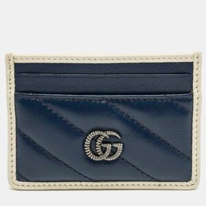 Gucci Blue/White Diagonal Quilt Leather GG Torchon Marmont Card Holder