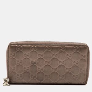 Gucci Metallic Guccissima Leather Long Zip Around Wallet