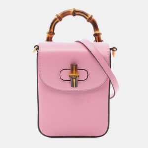 Gucci Pink Mini Calfskin Bamboo Top Handle Bag