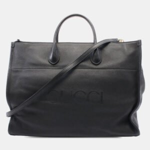 Gucci Black Large Leather Logo Convertible Satchel