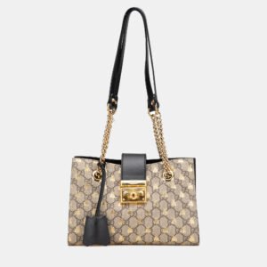 Gucci Brown Small GG Supreme Bee Padlock Tote