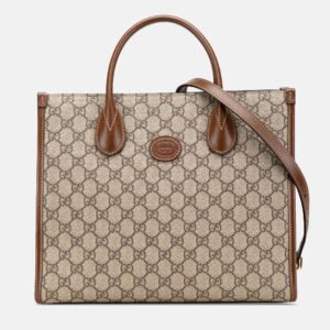 Gucci Beige Brown Small GG Supreme Interlocking G Tote