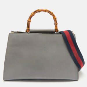 Gucci Grey Leather Medium Nymphaea Bamboo Tote