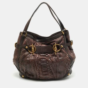 Gucci Brown Python Horsebit Jockey Tote