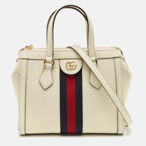 Gucci White Leather Vintage Web Ophidia Small Tote