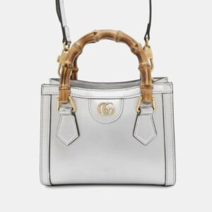 Gucci Silver Mini Calfskin Bamboo Diana Satchel