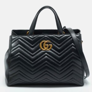 Gucci Black Matelasse Leather Medium GG Marmont Tote