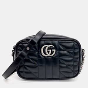 Gucci Black Leather Marmont Matelasse Mini Crossbody Bag