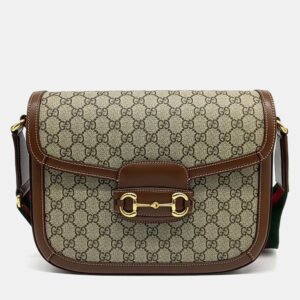 Gucci Black Brown Leather and PVC 1955 Horsebit Shoulder Bag