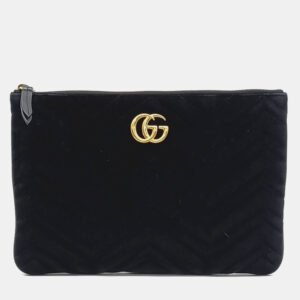 Gucci Black Velvet GG Marmont Clutch