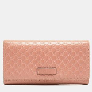 Gucci Pink Microgucissima Leather Flap Continental Wallet
