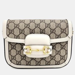 Gucci Beige/Ivory GG Canvas and Leather Horsebit 1955 Mini Bag