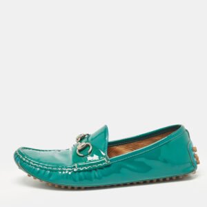 Gucci Green Patent Leather Slip On Loafers Size 38