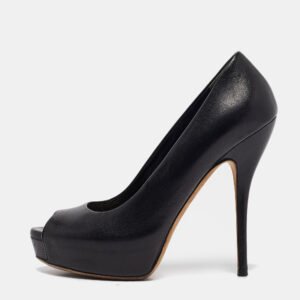 Gucci Black Leather Platform Peep Toe Pumps Size 37