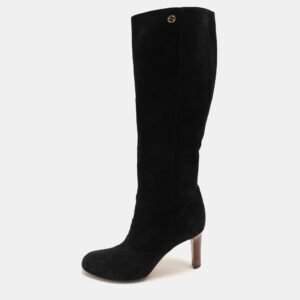 Gucci Black Suede Calf Length Boots Size 40