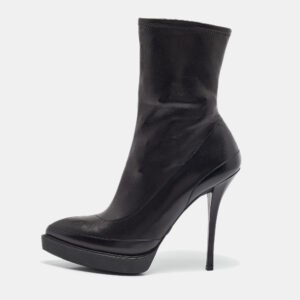 Gucci Black Leather Wimbledon Platform Ankle Boots Size 38.5