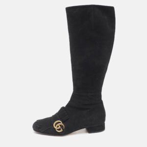 Gucci Black Suede GG Marmont Knee Length Boots Size 37.5