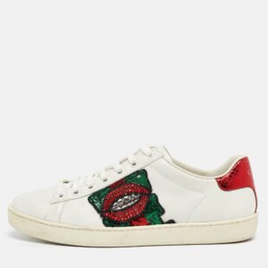 Gucci White Leather Lip Ace Low Top Sneakers Size 36.5