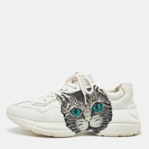 Gucci White Leather Mystic Cat Rhyton Low Top Sneakers Size 40