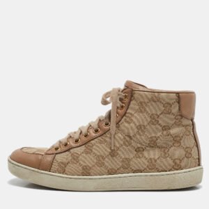 Gucci Beige Canvas and Leather Brooklyn High Top Sneakers Size 37