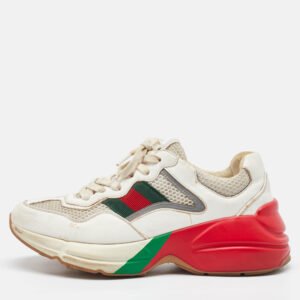 Gucci White Leather and Mesh Web Detail Rhyton Low Top Sneakers Size 37.5