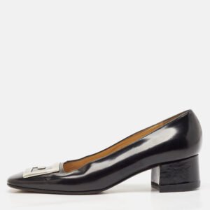 Gucci Black Leather GG Block Heel Pumps Size 37
