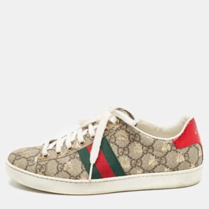 Gucci Beige GG Supreme Bee Print Canvas Ace Low Top Sneakers Size 37