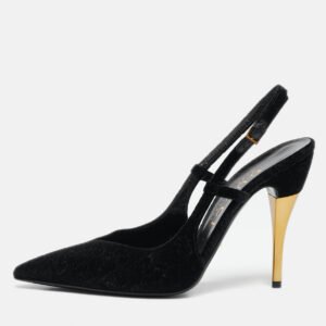 Gucci Black GG Velvet Pointed Toe Slingback Pumps Size 39.5