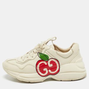 Gucci Cream Leather Rhyton Low Top Sneakers Size 37.5