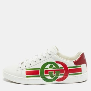 Gucci White Leather Interlocking G Ace Sneakers Size 37.5